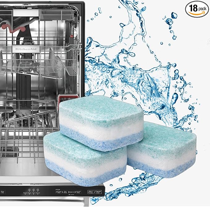Dishwasher Cleaner and Deodorizer Tablets. 18 Dishwasher Cleaner Tablets Helps Remove Limescale and Odor, For All Machines Including Heavy Duty And Septic.