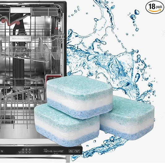 Dishwasher Cleaner and Deodorizer Tablets. 18 Dishwasher Cleaner Tablets Helps Remove Limescale and Odor, For All Machines Including Heavy Duty And Septic.
