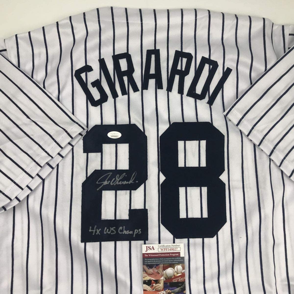 Autographed/Signed Joe Girardi 4x WS Champs New York Pinstripe Baseball Jersey JSA COA
