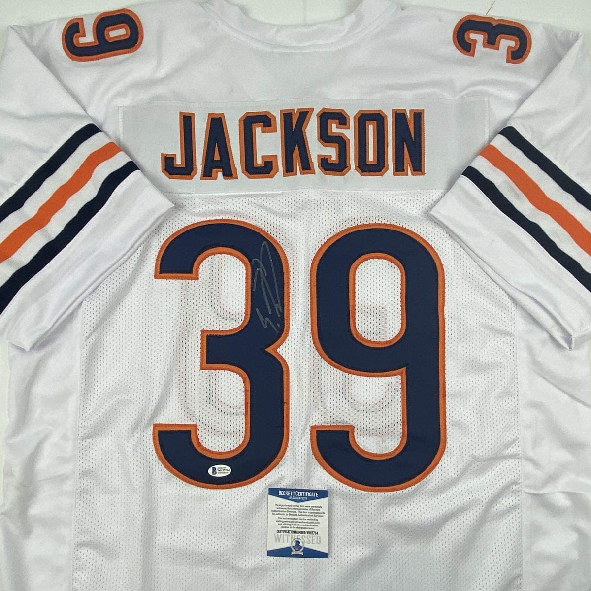 Autographed/Signed Eddie Jackson Chicago White Football Jersey Beckett BAS COA