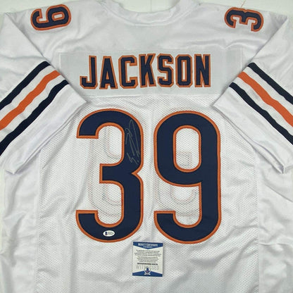 Autographed/Signed Eddie Jackson Chicago White Football Jersey Beckett BAS COA