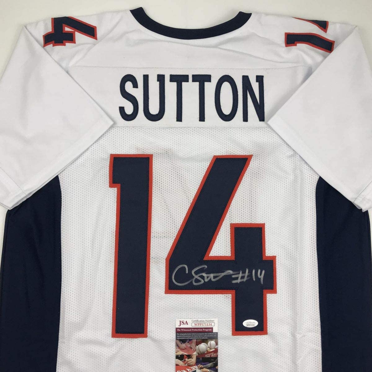 Autographed/Signed Courtland Sutton Denver White Football Jersey JSA COA