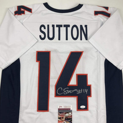 Autographed/Signed Courtland Sutton Denver White Football Jersey JSA COA