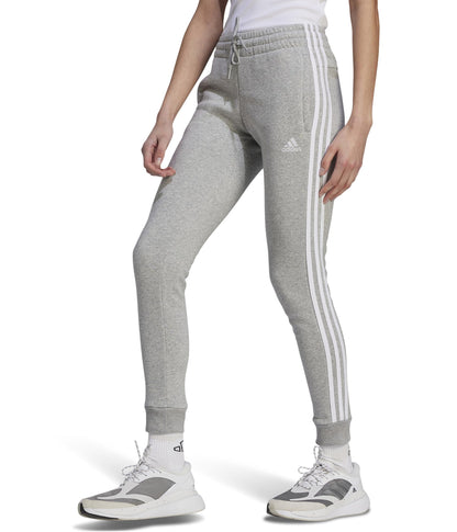 adidas Women's Size Essentials 3-Stripes Fleece Pants, Medium Grey Heather/White, 2X Plus