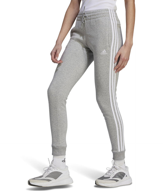 adidas Women's Size Essentials 3-Stripes Fleece Pants, Medium Grey Heather/White, 2X Plus