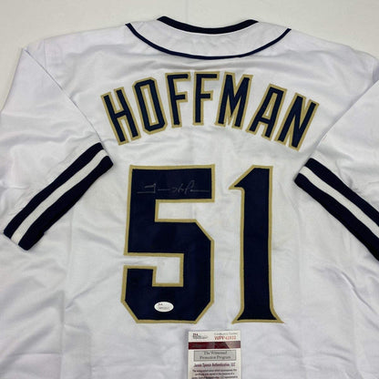 Autographed/Signed Trevor Hoffman San Diego White Baseball Jersey JSA COA