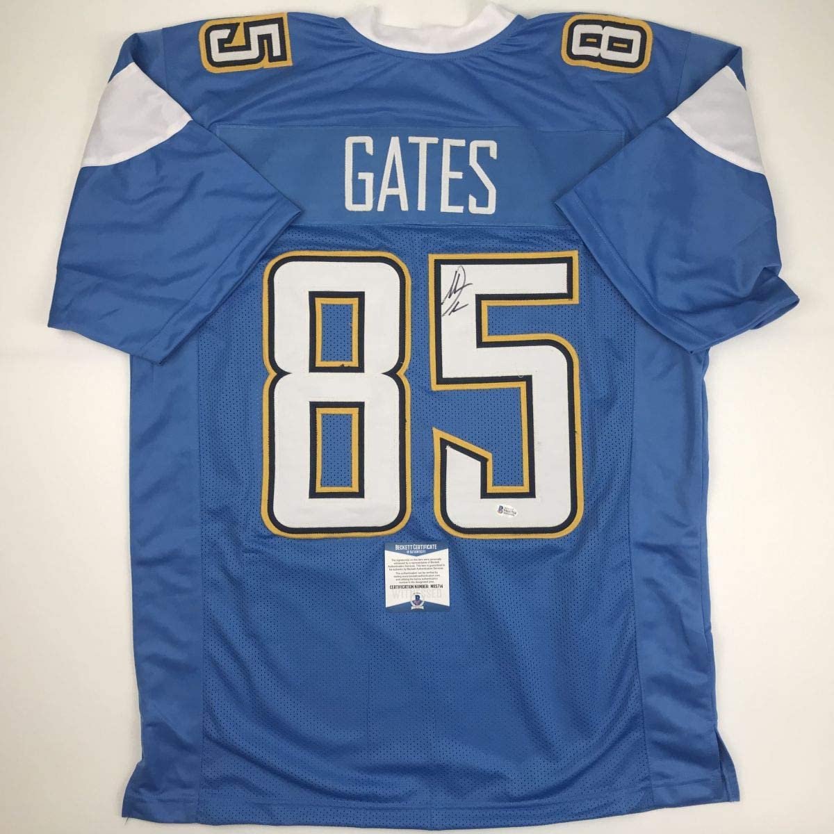 Autographed/Signed Antonio Gates Los Angeles LA Powder Blue Football Jersey Beckett BAS COA