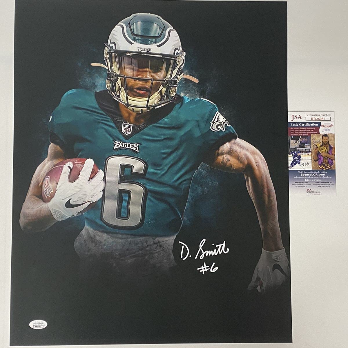 Autographed/Signed DeVonta Smith Philadelphia Eagles 16x20 Football Photo JSA COA