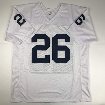 Autographed/Signed Saquon Barkley Penn State White College Football Jersey Beckett BAS COA