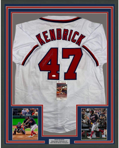 Framed Autographed/Signed Howie Kendrick 35x39 Washington White Baseball Jersey JSA COA