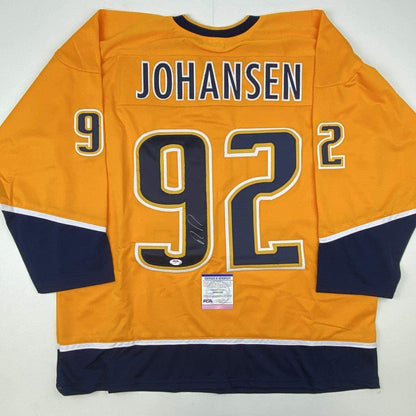 Autographed/Signed Ryan Johansen Nashville Yellow Hockey Jersey PSA/DNA COA