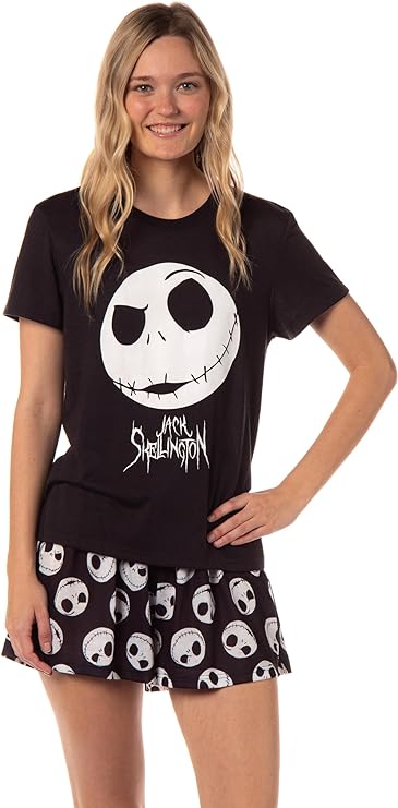 INTIMO The Nightmare Before Christmas Women's Jack Skellington Crewneck and Shorts Sleep Pajama Set