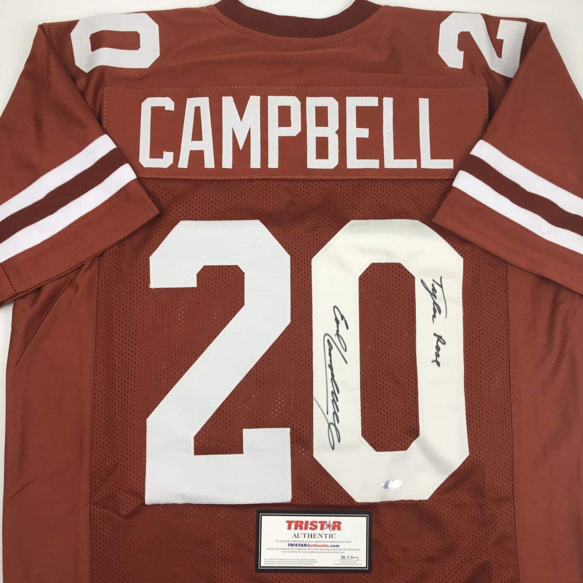 Autographed/Signed Earl Campbell Tyler Rose Texas Orange College Football Jersey Tristar COA