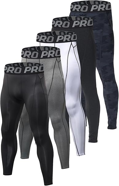 5 Pack Men's Compression Pants Camouflage Athletic Workout Leggings Running Tights Sports Basketball Baselayer