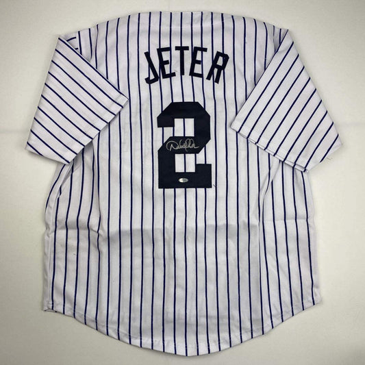 Autographed/Signed Derek Jeter New York Pinstripe Baseball Jersey Steiner Sports COA Hologram Only