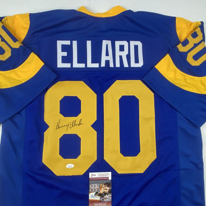 Autographed/Signed Henry Ellard Los Angeles LA Blue Football Jersey JSA COA