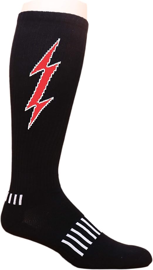 Black with Red Lightning Insane Bolt Knee-High Soccer Socks