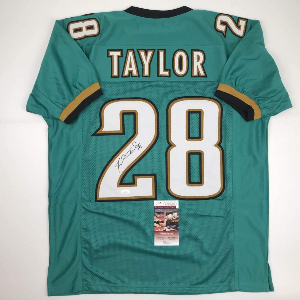 Autographed/Signed Fred Taylor Jacksonville Teal Football Jersey JSA COA
