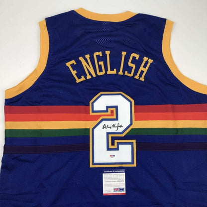 Autographed/Signed Alex English Denver Blue Basketball Jersey PSA/DNA COA
