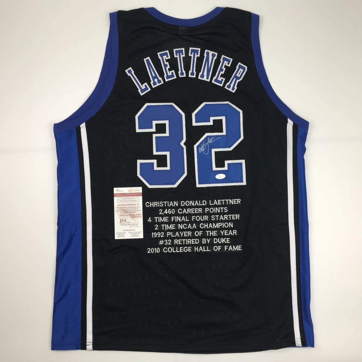 Autographed/Signed Christian Laettner Duke Black Stat The Shot College Basketball Jersey JSA COA