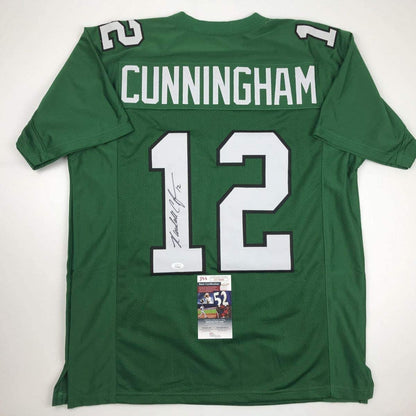 Autographed/Signed Randall Cunningham Philadelphia Green Football Jersey JSA COA