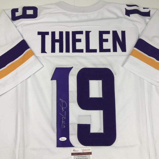 Autographed/Signed Adam Thielen Minnesota White Football Jersey JSA COA
