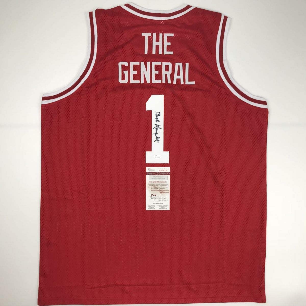 Autographed/Signed Bobby Bob Knight The General Indiana Hoosiers Red Basketball Jersey JSA COA