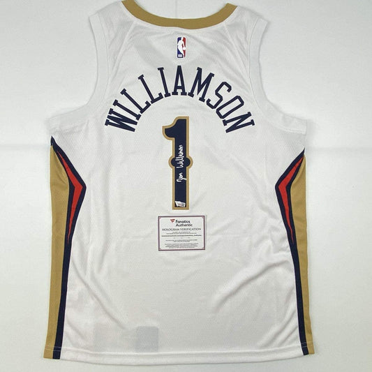 Autographed/Signed Zion Williamson New Orleans Pelicans White Swingman Nike Basketball Jersey Fanatics COA