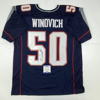 Autographed/Signed Chase Winovich New England Blue Football Jersey Beckett BAS COA