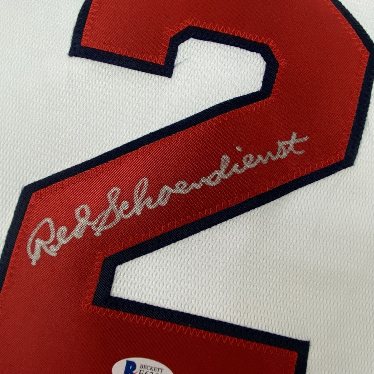 Autographed/Signed Red Schoendienst St. Louis White Baseball Jersey Beckett BAS COA