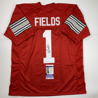 Autographed/Signed Justin Fields Ohio State Red College Football Jersey JSA COA