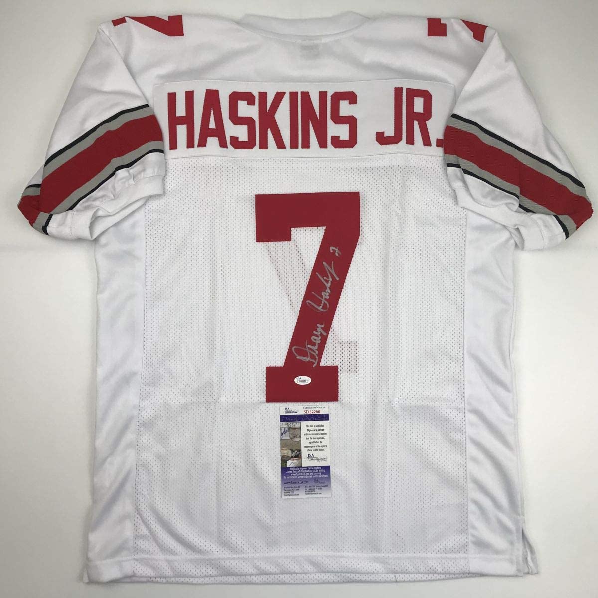 Autographed/Signed Dwayne Haskins Jr. Ohio State White College Football Jersey JSA COA