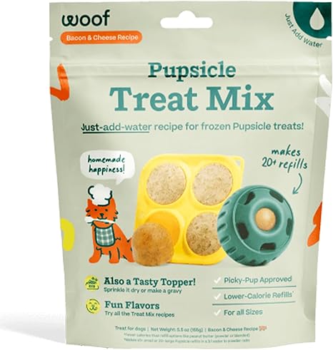 WOOF Dog Treat Mix - Easy-to-Make DIY Pupsicle Refills - Tasty, Healthy Dog Treats - Wholesome Ingredients - Long-Lasting Treats for Dogs - Bacon and Cheese Mix
