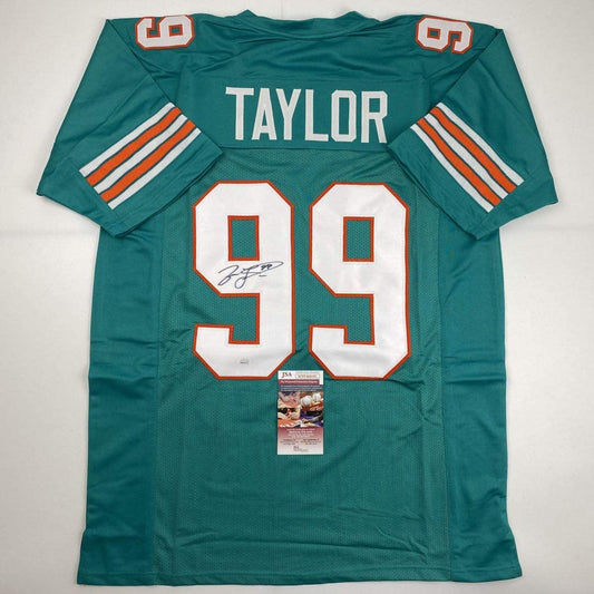 Autographed/Signed Jason Taylor Miami Teal Football Jersey JSA COA