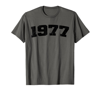 1977 Arched Varsity Distressed T-Shirt - Casual Everyday Wear for Adults