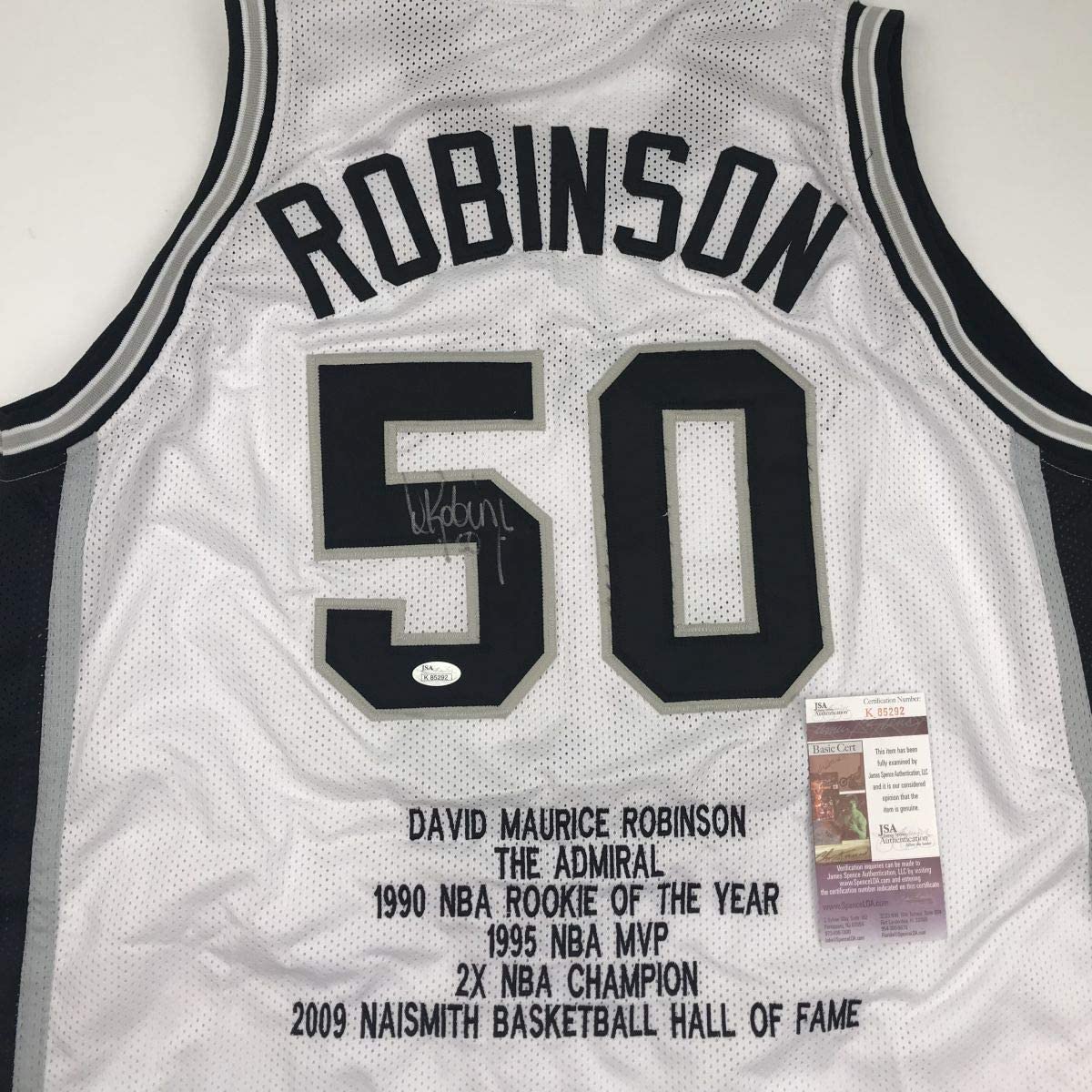 Autographed/Signed David Robinson San Antonio White Stat Basketball Jersey JSA COA