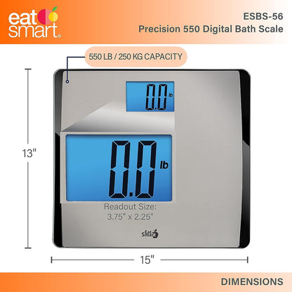 Eat Smart Precision 550 Pound Extra-High Capacity Digital Bathroom Scale with Extra-Wide Platform , Stainless