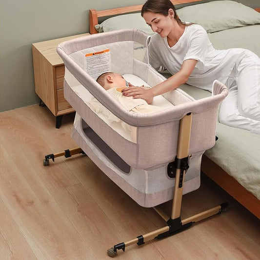 Baby Crib Baby Bassinet Bedside Crib Adjustable Portable Bed for Infant, co Sleeping Bassinet Baby Newborn Must Have Bed (Beige)