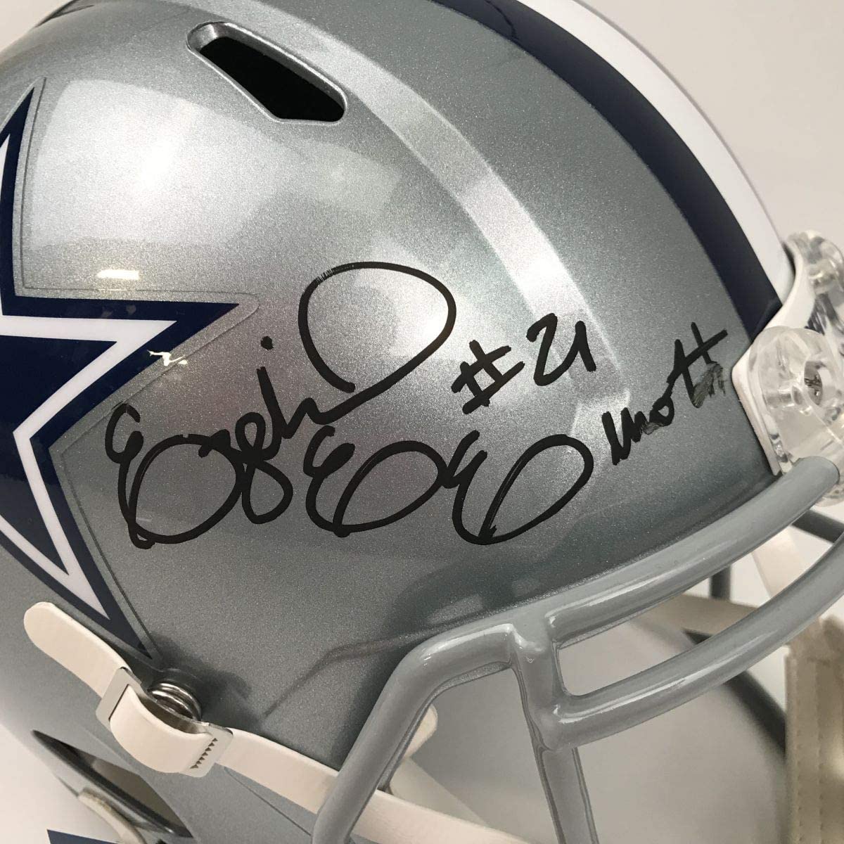 Autographed/Signed Ezekiel Elliott Imperfect Dallas Cowboys Full Size FS F/S Replica Football Helmet Beckett BAS COA