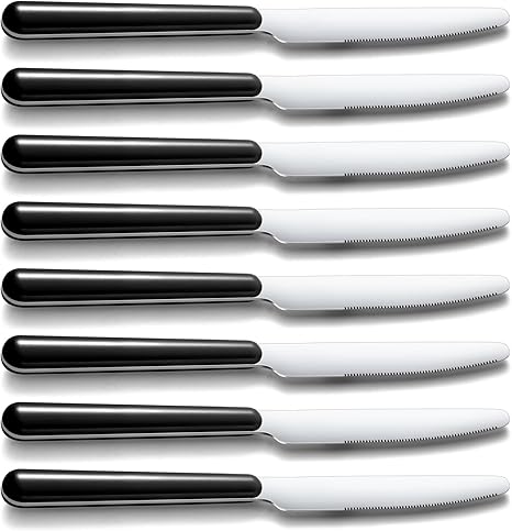 24 Pieces Dinner Knives Set, 8.1-inch Butter Knives, Stainless Steel Knives Set, Dishwasher Safe, Black Plastic Handle Table Knives for Home Restaurant