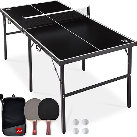 Best Choice Products 6x3ft Portable Ping Pong Table, Mid-Size Folding Indoor Outdoor Table Tennis w/ 2 Paddles, 4 Balls Included, Carrying Bag