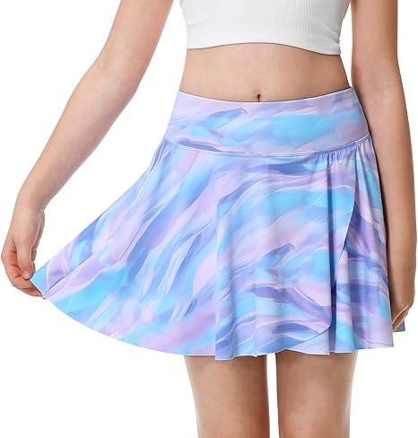 Athletic Skorts for Girls Tennis Golf Skirts with Shorts and Pockets Flowy Workout Golf Running Skirts Tie-Dye(Tie Dye-Purple, XL)