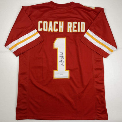 Autographed/Signed Andy Reid Coach Kansas City Red Football Jersey Beckett BAS COA