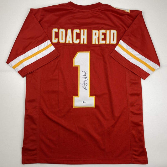 Autographed/Signed Andy Reid Coach Kansas City Red Football Jersey Beckett BAS COA
