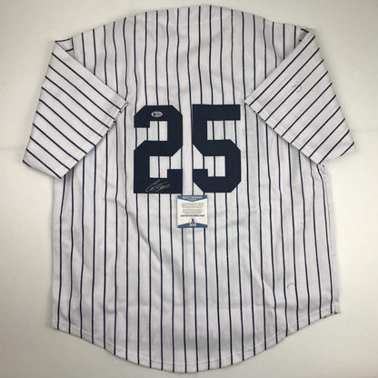 Autographed/Signed Gleyber Torres #25 New York Pinstripe Custom Baseball Jersey Beckett BAS COA