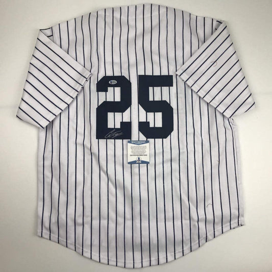 Autographed/Signed Gleyber Torres #25 New York Pinstripe Custom Baseball Jersey Beckett BAS COA