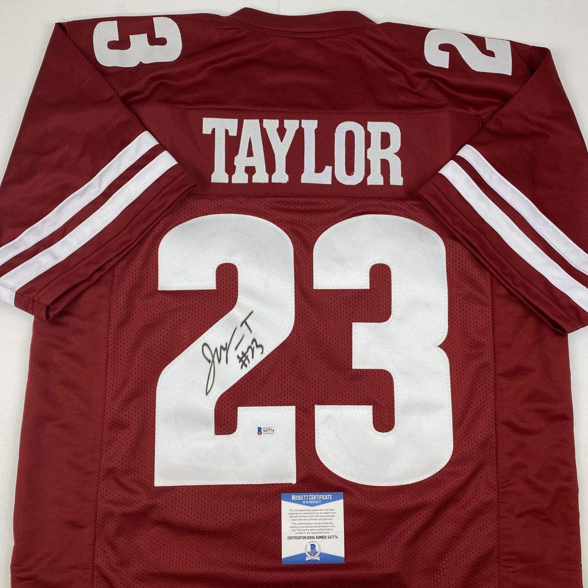 Autographed/Signed Jonathan Taylor Wisconsin Red College Football Jersey Beckett BAS COA