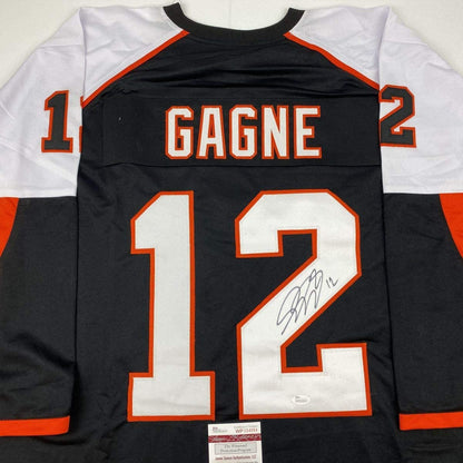 Autographed/Signed Simon Gagne Philadelphia Black Hockey Jersey JSA COA