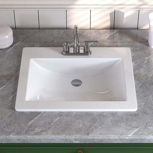 Bathroom Vessel Sink, DeerValley, 21_„�x18_„�Rectangular Drop-in Sink for Bathroom Ceramic Vessel Sink White Bathroom Sink Under Counter Modern Art Basin with Overflow, DV-1DS0122