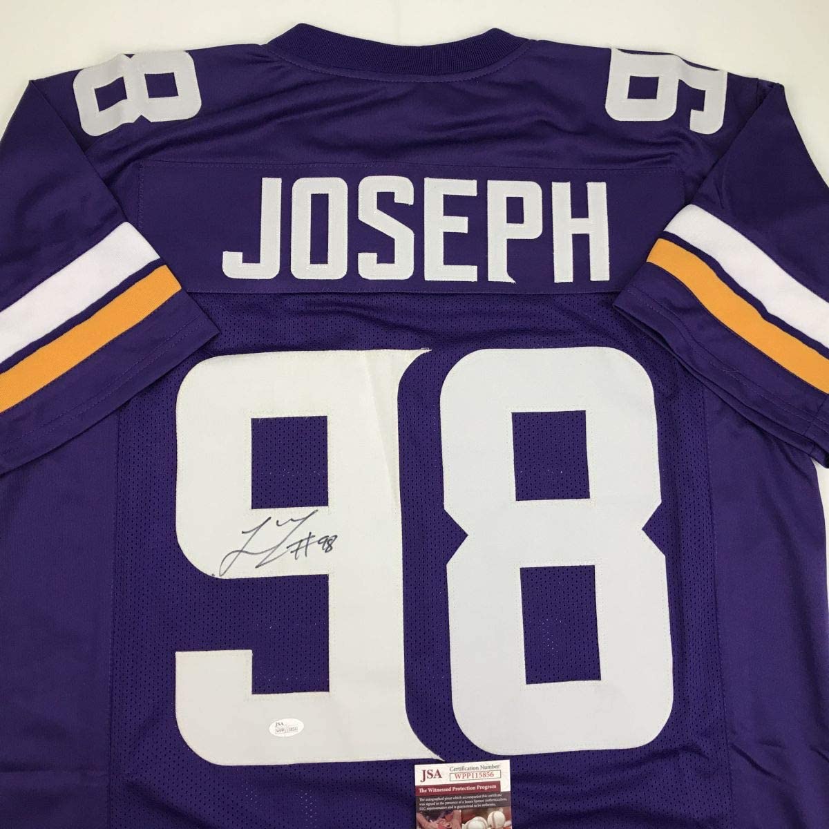 Autographed/Signed Linval Joseph Minnesota Purple Football Jersey JSA COA